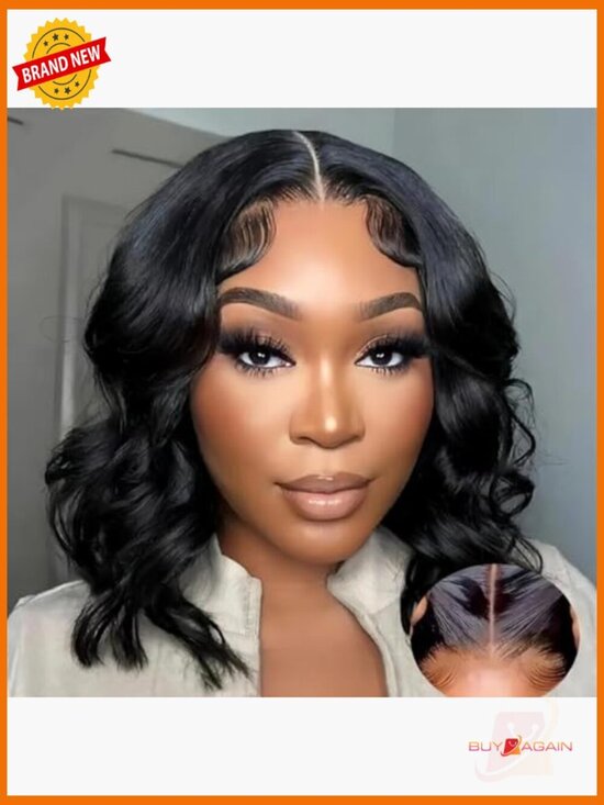 Glueless Bob Wig Human Hair Pre Plucked Pre Cut Body Wave Lace Front Wig 16 Inch main image 5